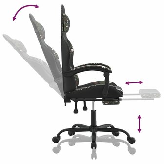 Gamestoel met voetensteun kunstleer zwart en camouflage