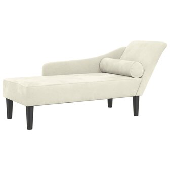 Chaise longue met kussens fluweel cr&egrave;mekleurig