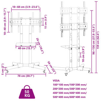 TV-standaard wielen 32-70 inch scherm 40 kg Max VESA 600x400 mm