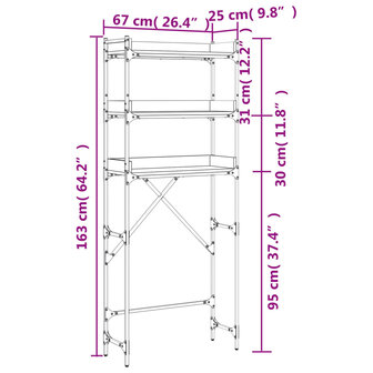 Wasmachinekast 67x25x163 cm bewerkt hout zwart