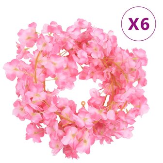 Kerstslingers met bloemen 6 st 180 cm donkerroze