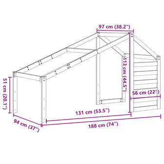 Kinderbedhuisje 188x97x113 cm massief grenenhout wasbruin