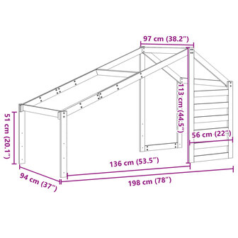 Kinderbedhuisje 198x97x113 cm massief grenenhout wasbruin