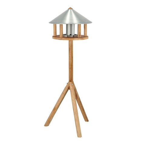 Vogelvoederhuisje met silo en rond dak zink