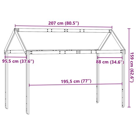 Kinderbedhuisje 207x95,5x159 cm massief grenenhout wasbruin