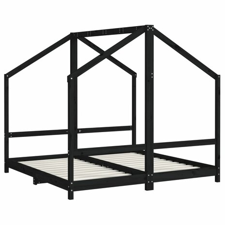 Kinderbedframe 2x(80x160) cm massief grenenhout zwart