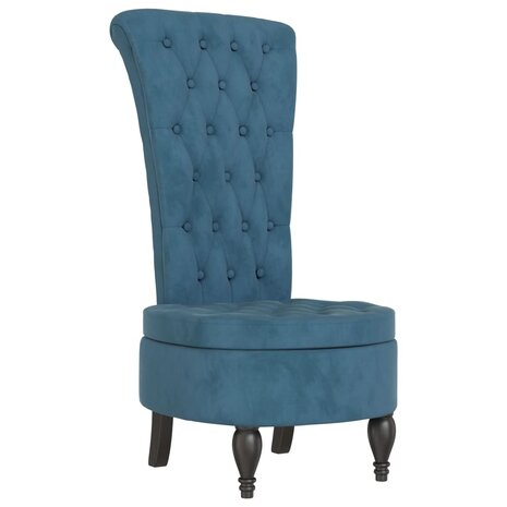 Stoel hoge rugleuning met knopen fluweel blauw