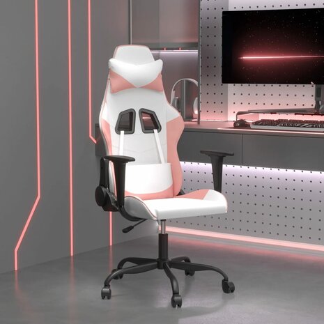 Massage gamestoel kunstleer wit en roze