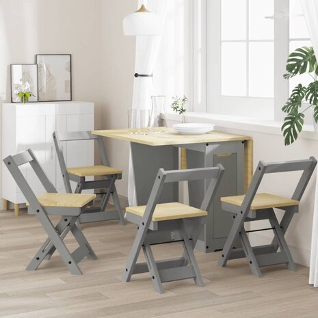 Eetkamerstoelen 4 st Corona inklapbaar massief grenenhout grijs