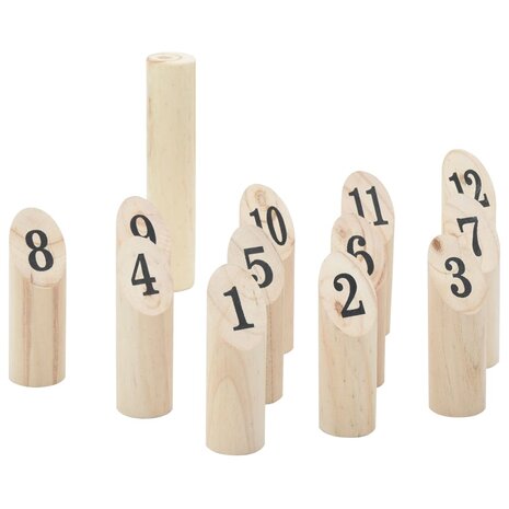 13-delige Nummerkubb spelset met draagtas massief grenenhout