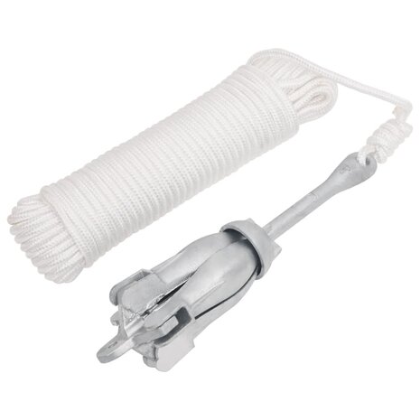 Anker met touw inklapbaar 2,5 kg smeedijzer zilverkleurig
