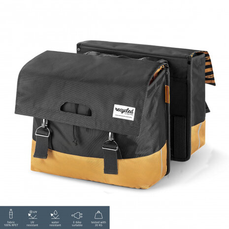 Urban Proof Dubbele Fietstas Gerecycled Pet 40 Liter Golden Yellow zwart/geel zwart/geel