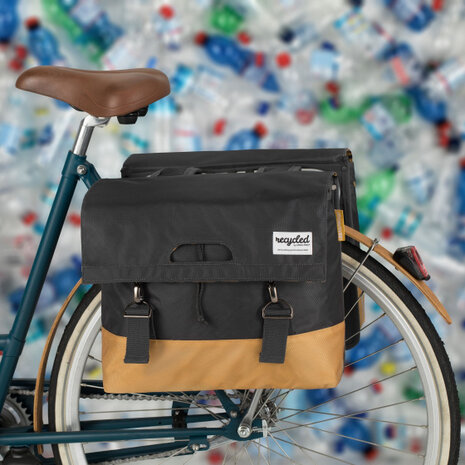 Urban Proof Dubbele Fietstas Gerecycled Pet 40 Liter Golden Yellow zwart/geel zwart/geel