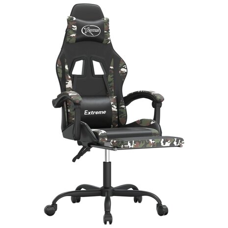Gamestoel met voetensteun kunstleer zwart en camouflage