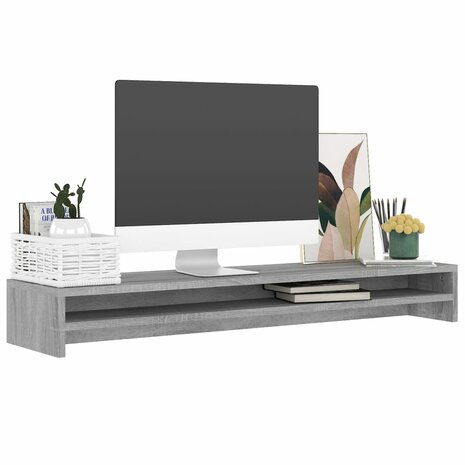 Monitorstandaard 100x24x13 cm bewerkt hout grijs sonoma eiken