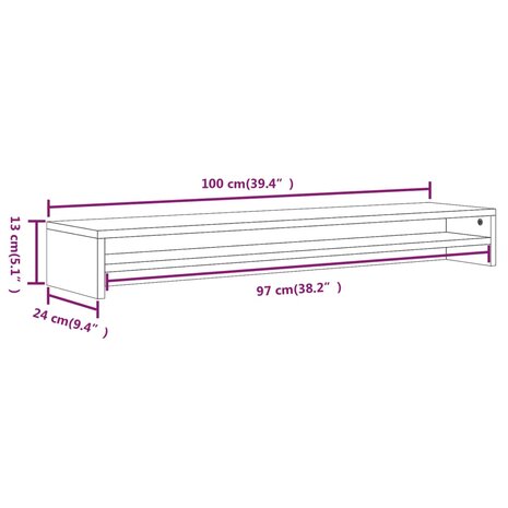 Monitorstandaard 100x24x13 cm bewerkt hout grijs sonoma eiken