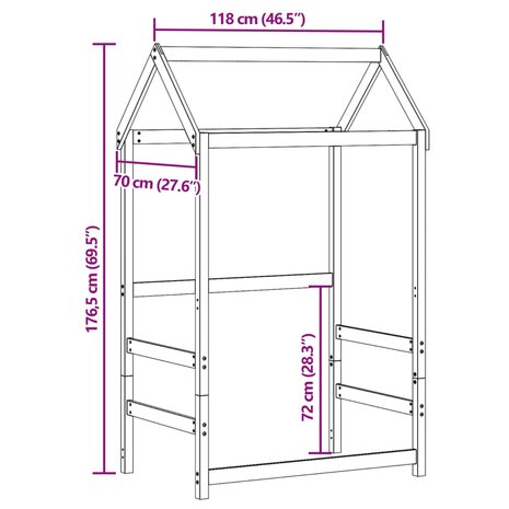 Kinderbedhuisje 118x70x176,5 cm massief grenenhout wit