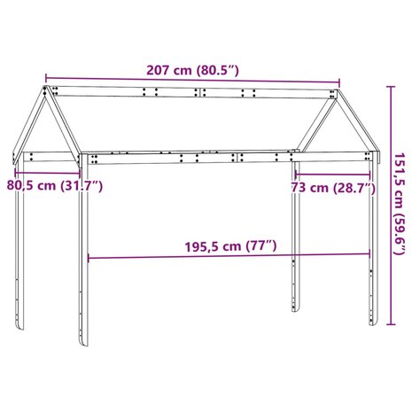 Kinderbedhuisje 207x80,5x151,5 cm massief grenenhout wasbruin