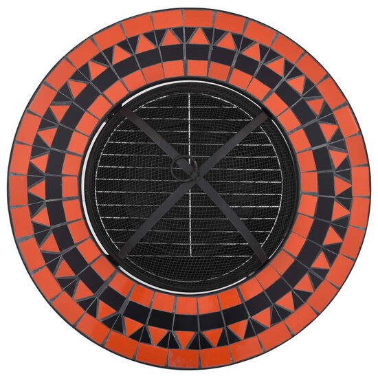 Vuurtafel moza&iuml;ek 68 cm keramiek terracottakleurig en wit